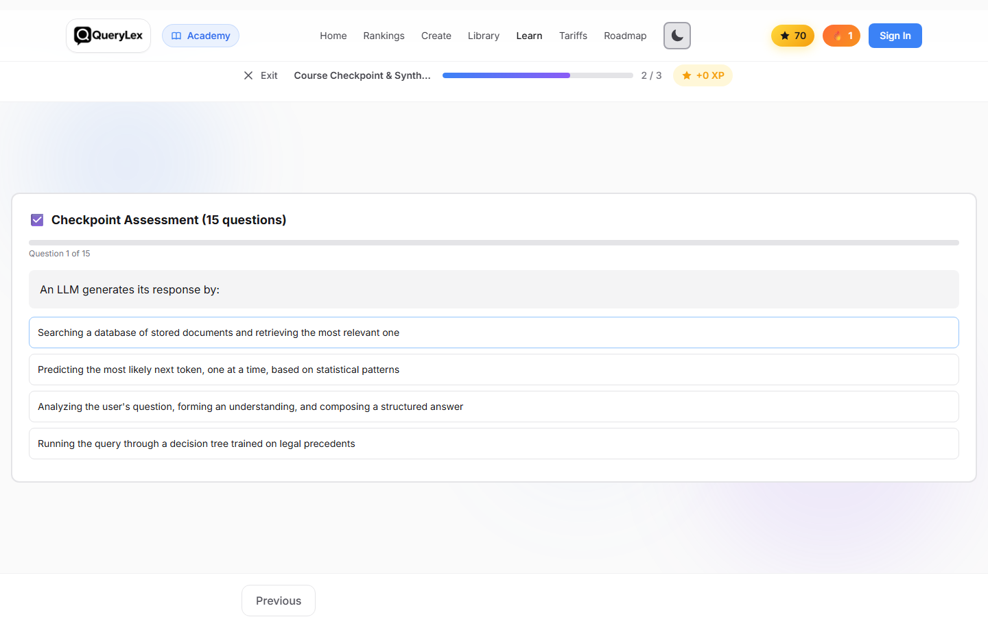 Academy V7 course checkpoint rendered from the current lesson data.
