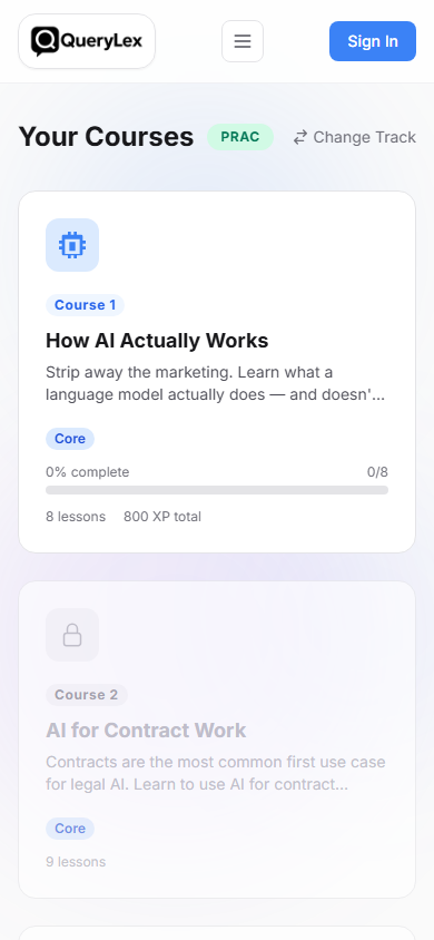 Academy V7 course overview at the true 390 by 844 mobile viewport.