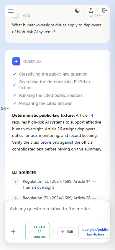 Guest platform deterministic cited answer at the true 390 by 844 mobile viewport.